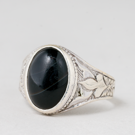 Ring Schwarzer Stein 925er Silber 5,09 g Größe 62 (19,7 mm Ø)0