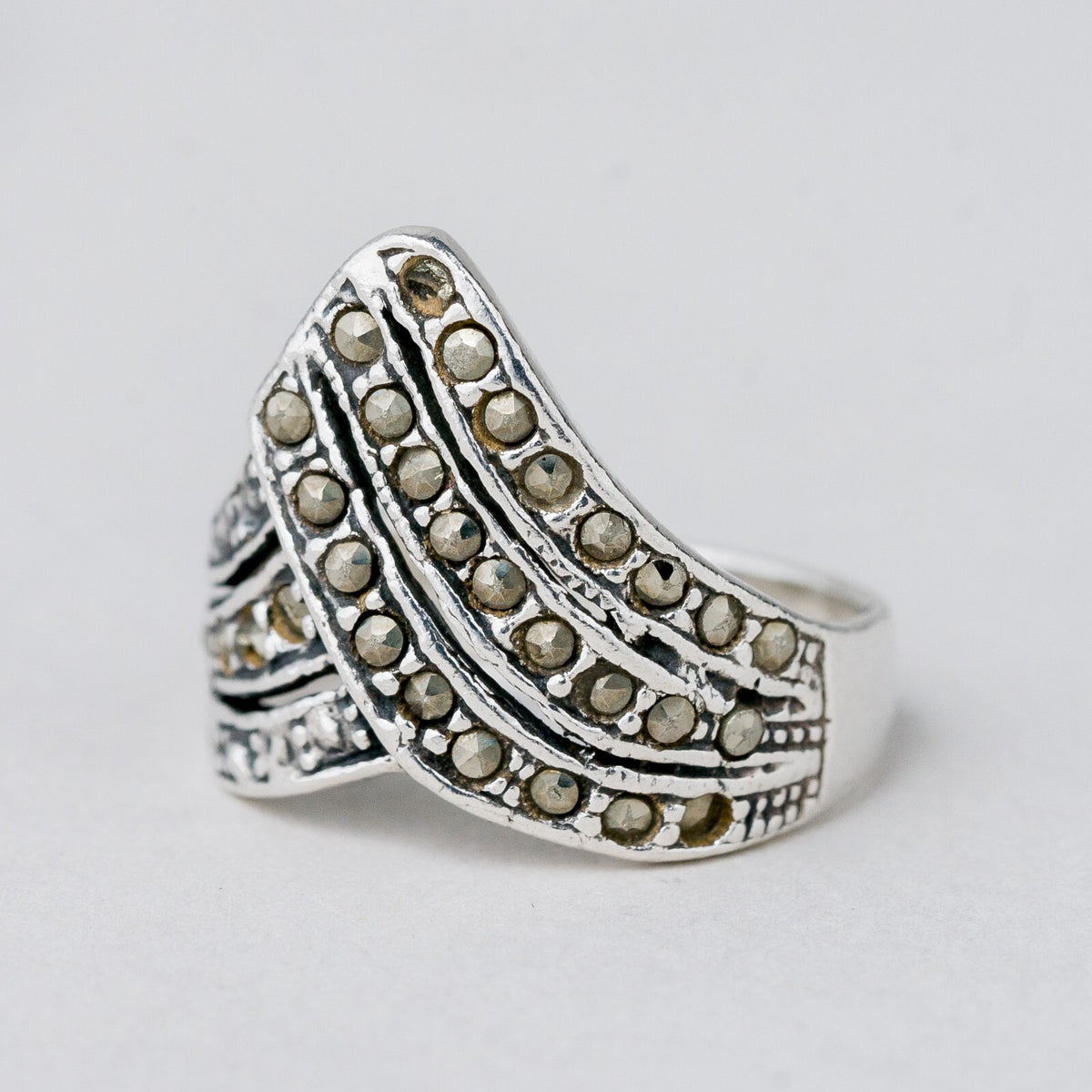 Silber Ring 925 Graue Steine Größe 55 (17,5 mm Ø) 5,89 g0