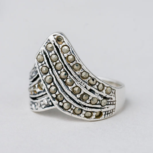 Silber Ring 925 Graue Steine Größe 55 (17,5 mm Ø) 5,89 g0