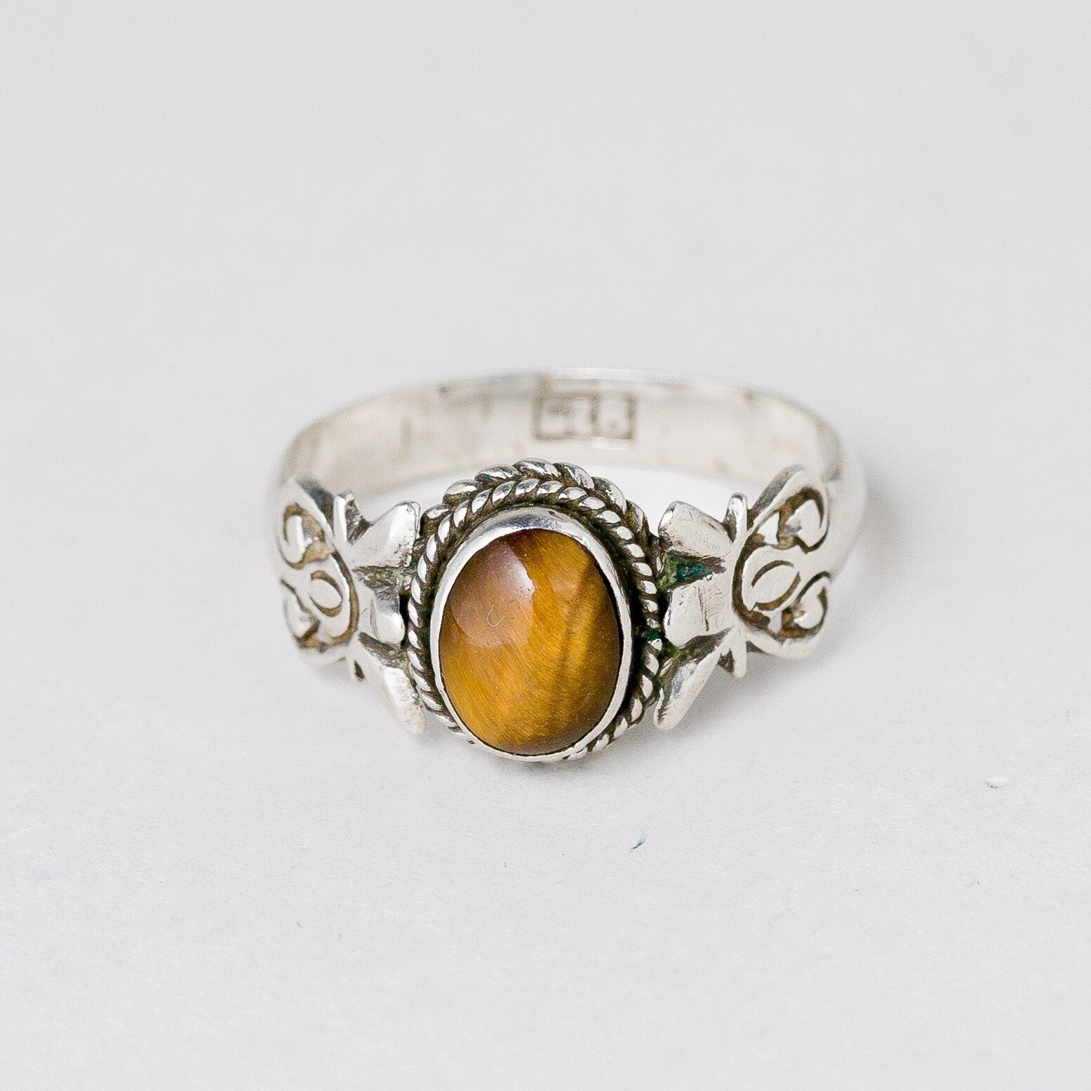 Silber Ring 56 (17,8 mm Ø) 925 Brauner Stein 2,51 g1