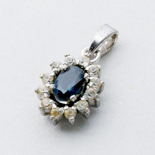 Silber Anhänger Kettenanhänger 925 Blauer Stein Weiße Steine 1,13 g0
