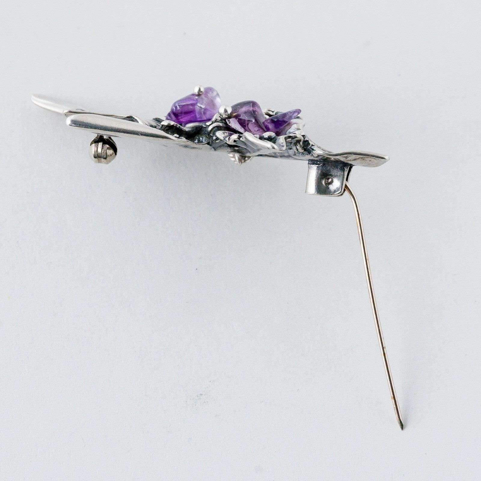 Silber Brosche Spange Lila Steine 18,32 g6