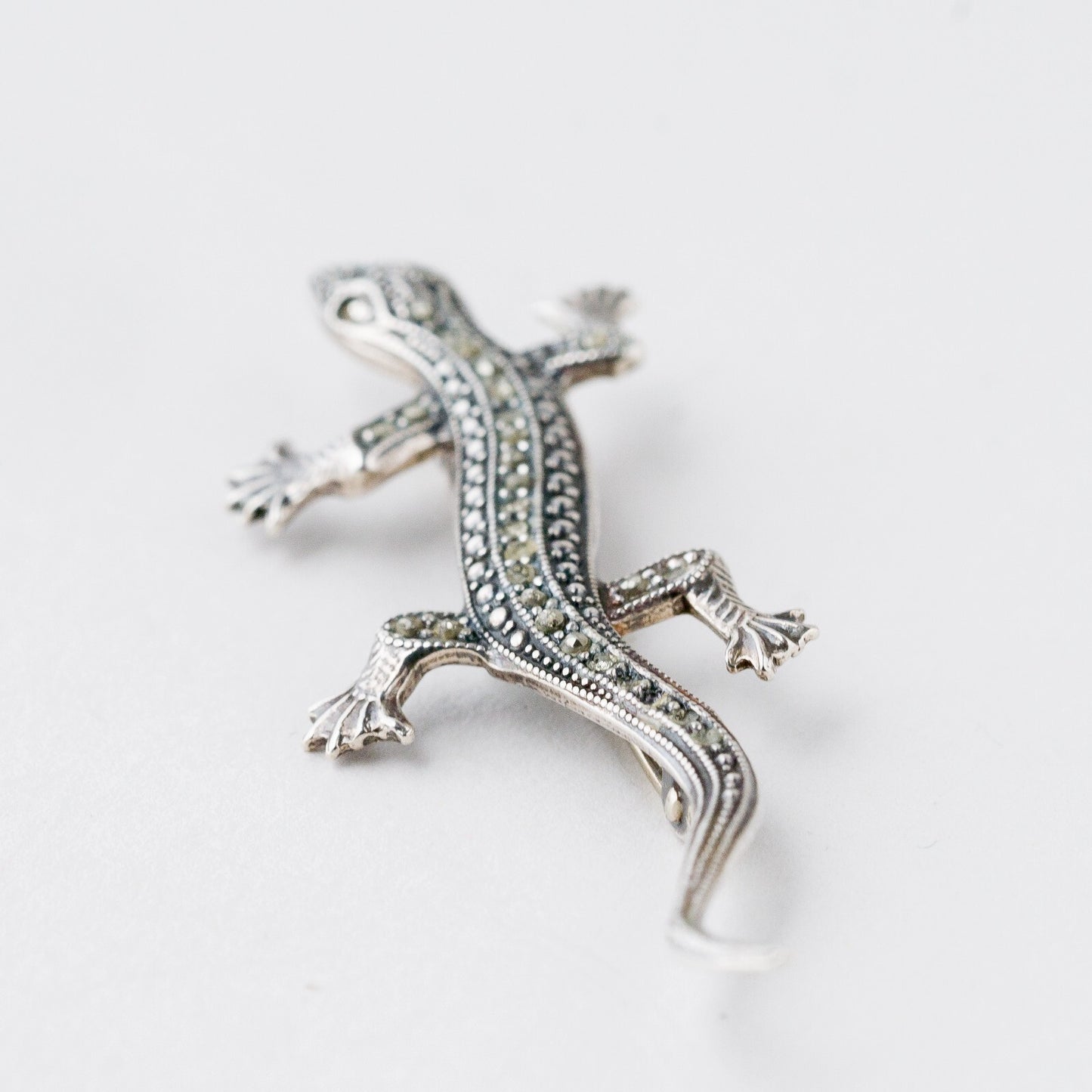 Brosche Reptil Steinbesatz Silber 5,8 cm 3,55 g2