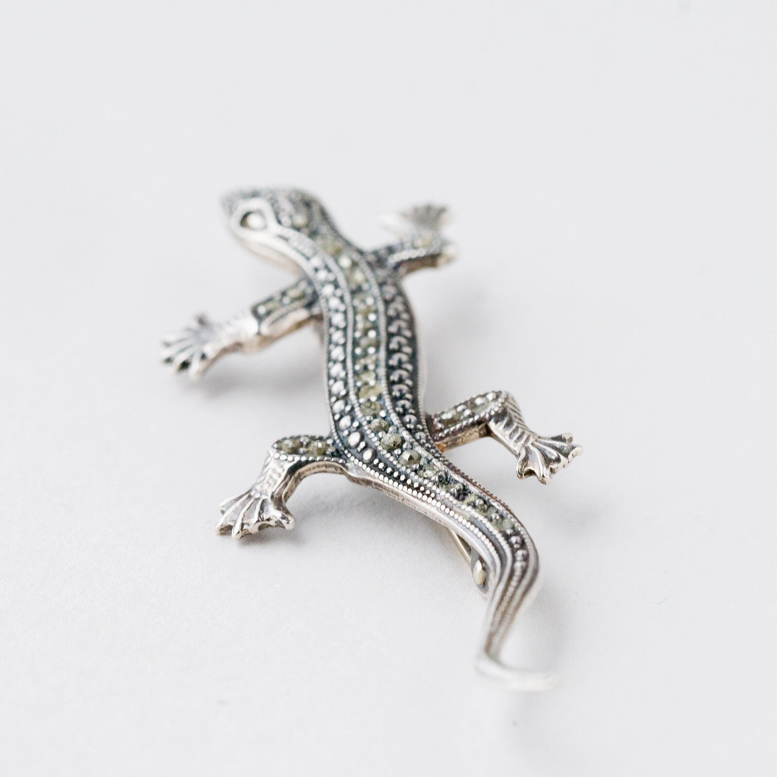 Brosche Reptil Steinbesatz Silber 5,8 cm 3,55 g2