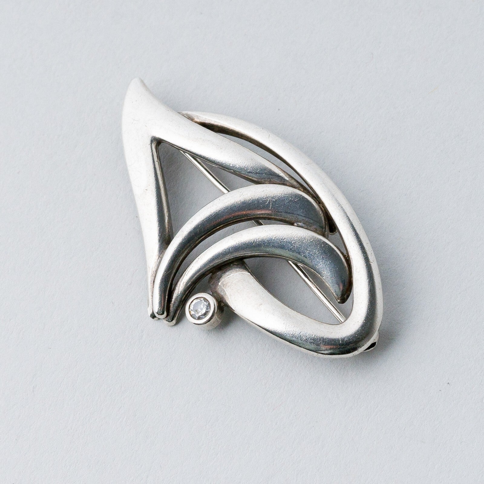 Silber Brosche Spange 925 Weißer Stein 3,52 g2