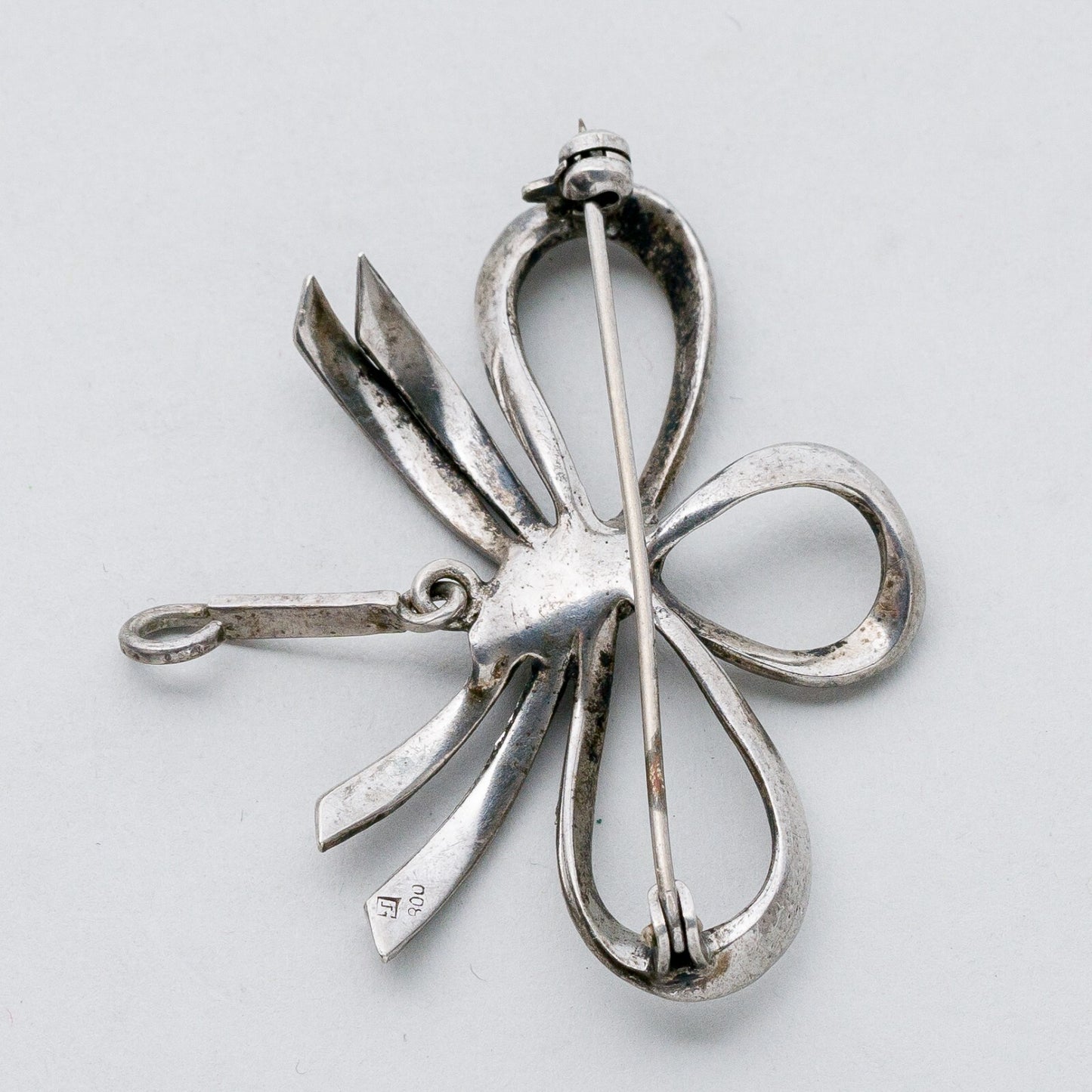 Silber Brosche Spange 800 Schleife Graue Steine 7,57 g2