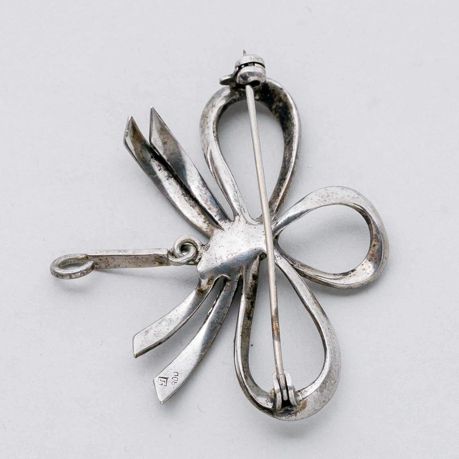 Silber Brosche Spange 800 Schleife Graue Steine 7,57 g2