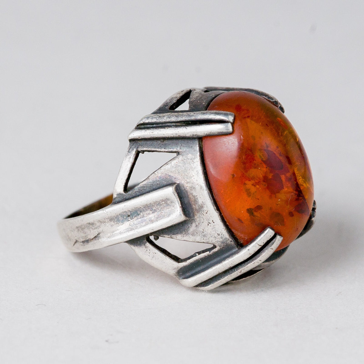 Silber Ring 925 Bernstein-Imitat Größe 52 (16,5 mm Ø) 5,61 g4