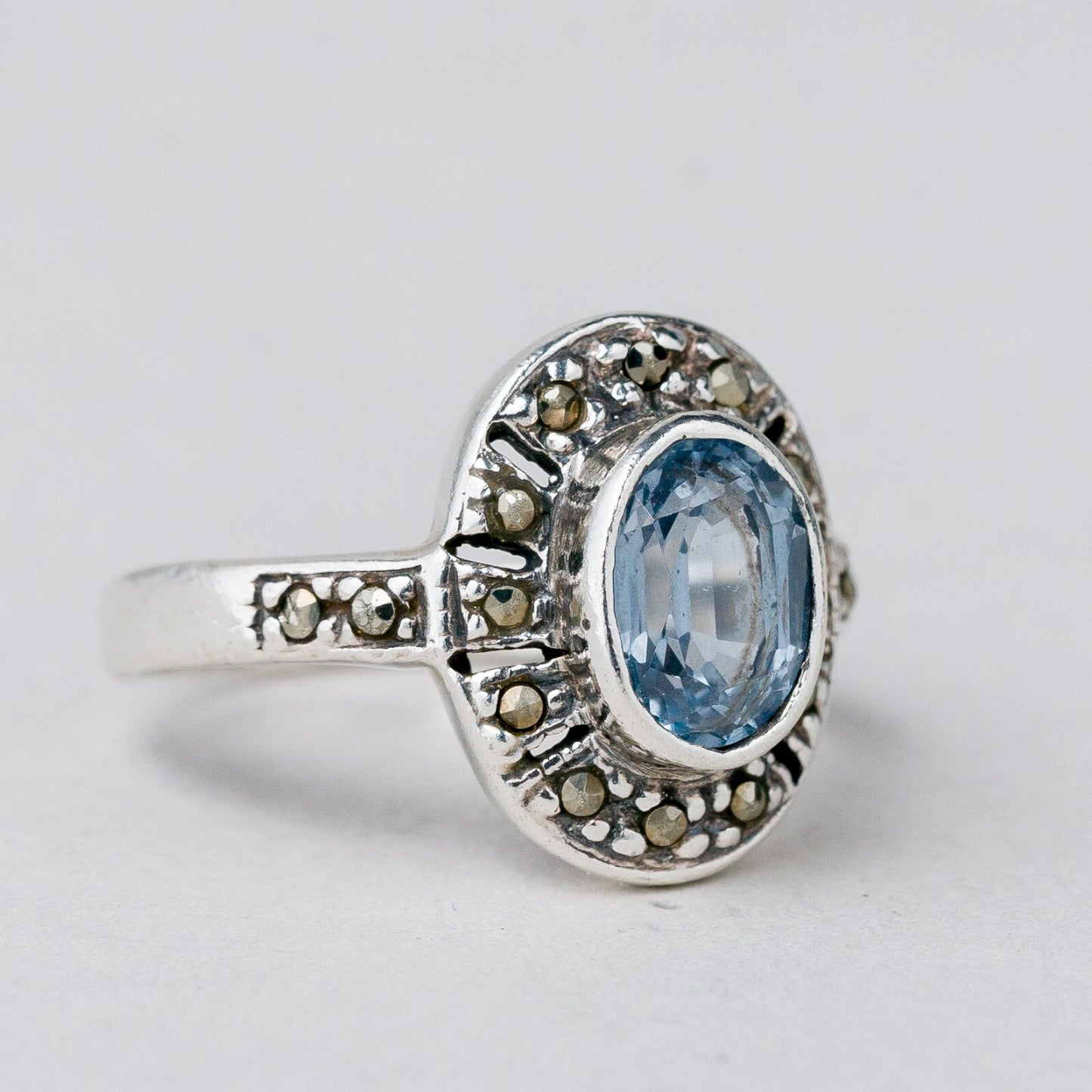 Silber Ring 925 Blauer Stein Größe 48 (15,3 mm Ø) 3,44 g1