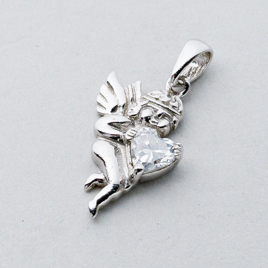 Silber Anhänger Kettenanhänger 925 Amor Weißer Stein 1,37 g0
