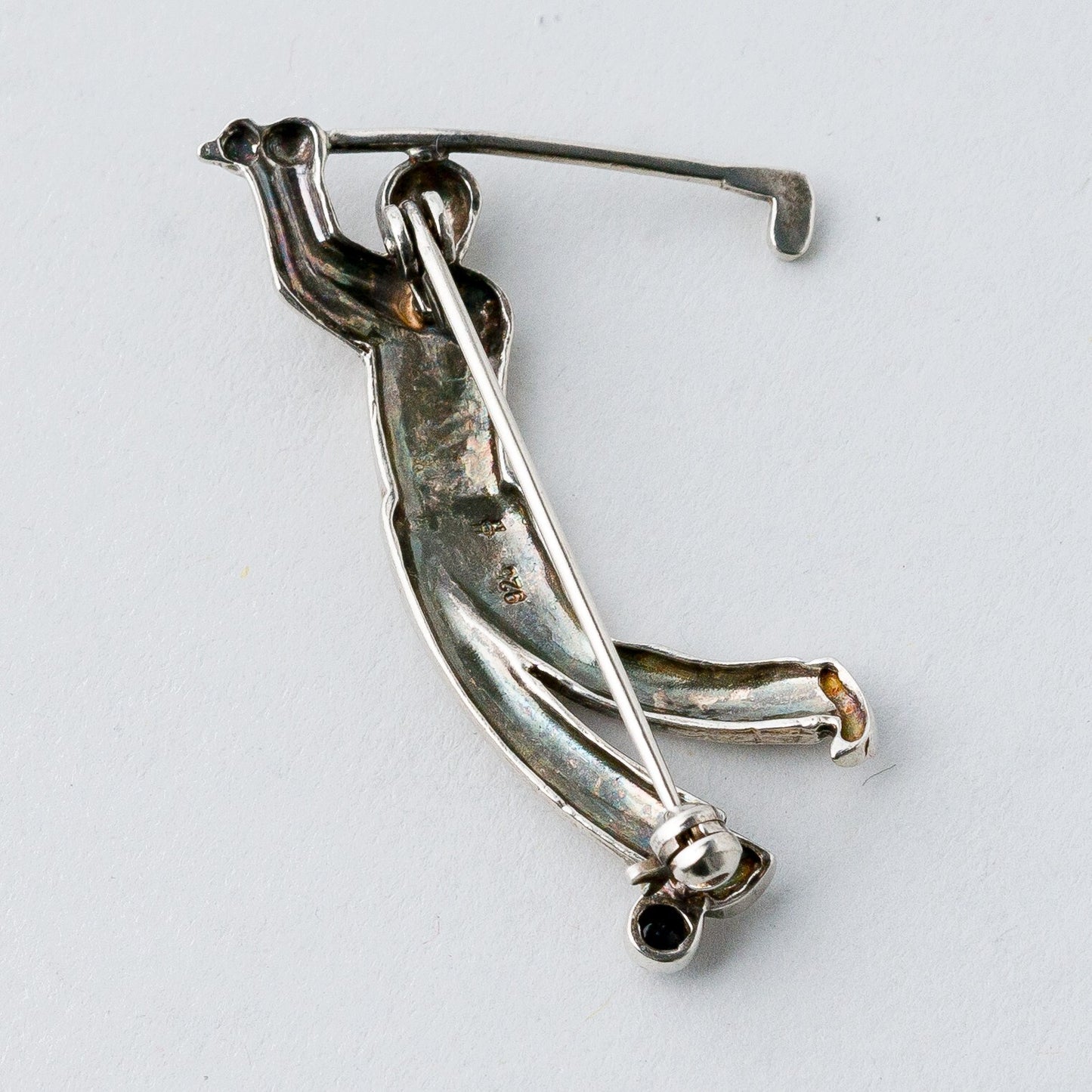 Silber Brosche Spange 925 Golfer Blauer Stein 4,73 g5