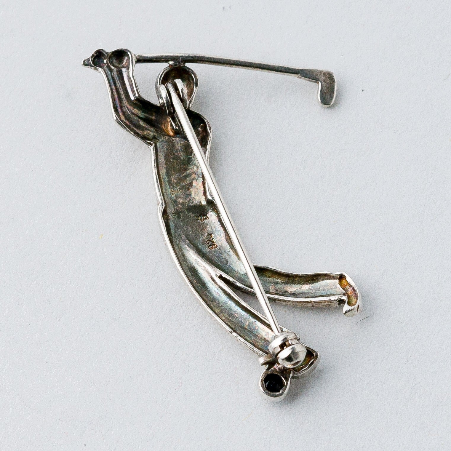 Silber Brosche Spange 925 Golfer Blauer Stein 4,73 g5