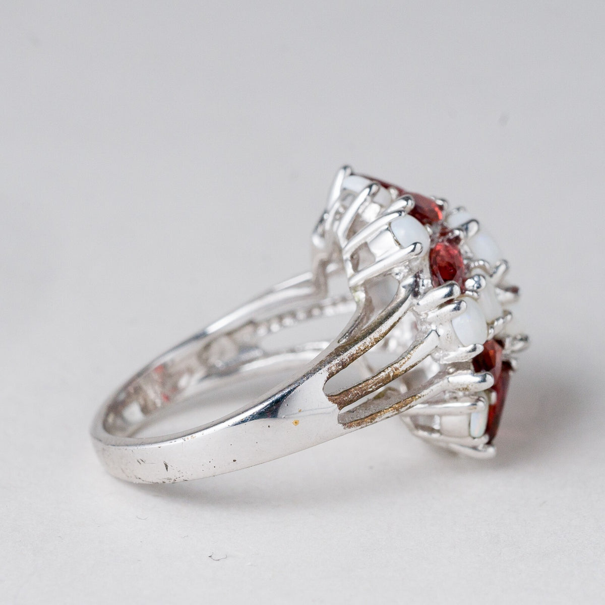 Silber Ring 925 Rote und Weiße Steine Größe 60 (19,1 mm Ø) 7,3 g4