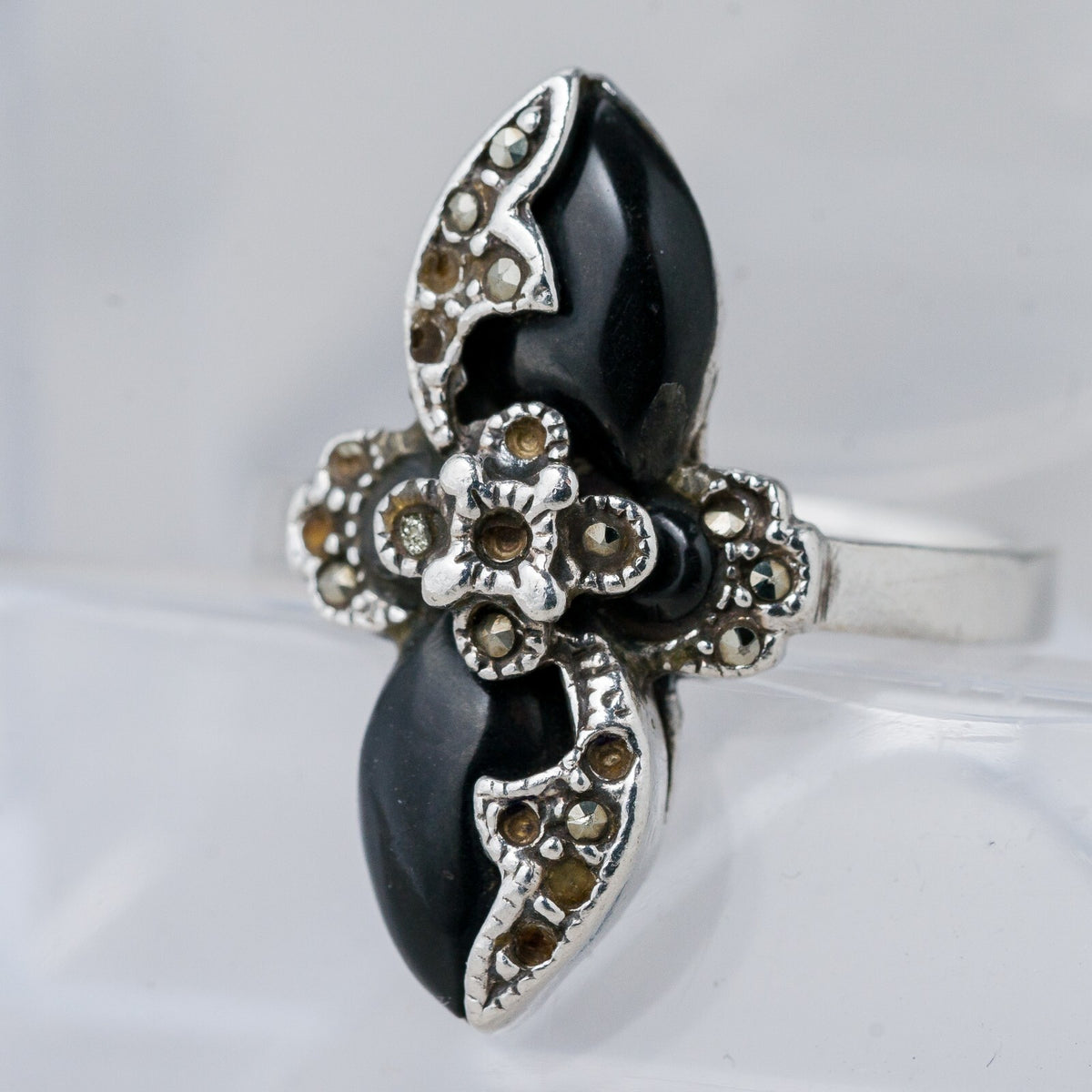 Silber Ring 925 Schwarzer Stein Größe 57 (18,1 mm Ø) 5,51 g0