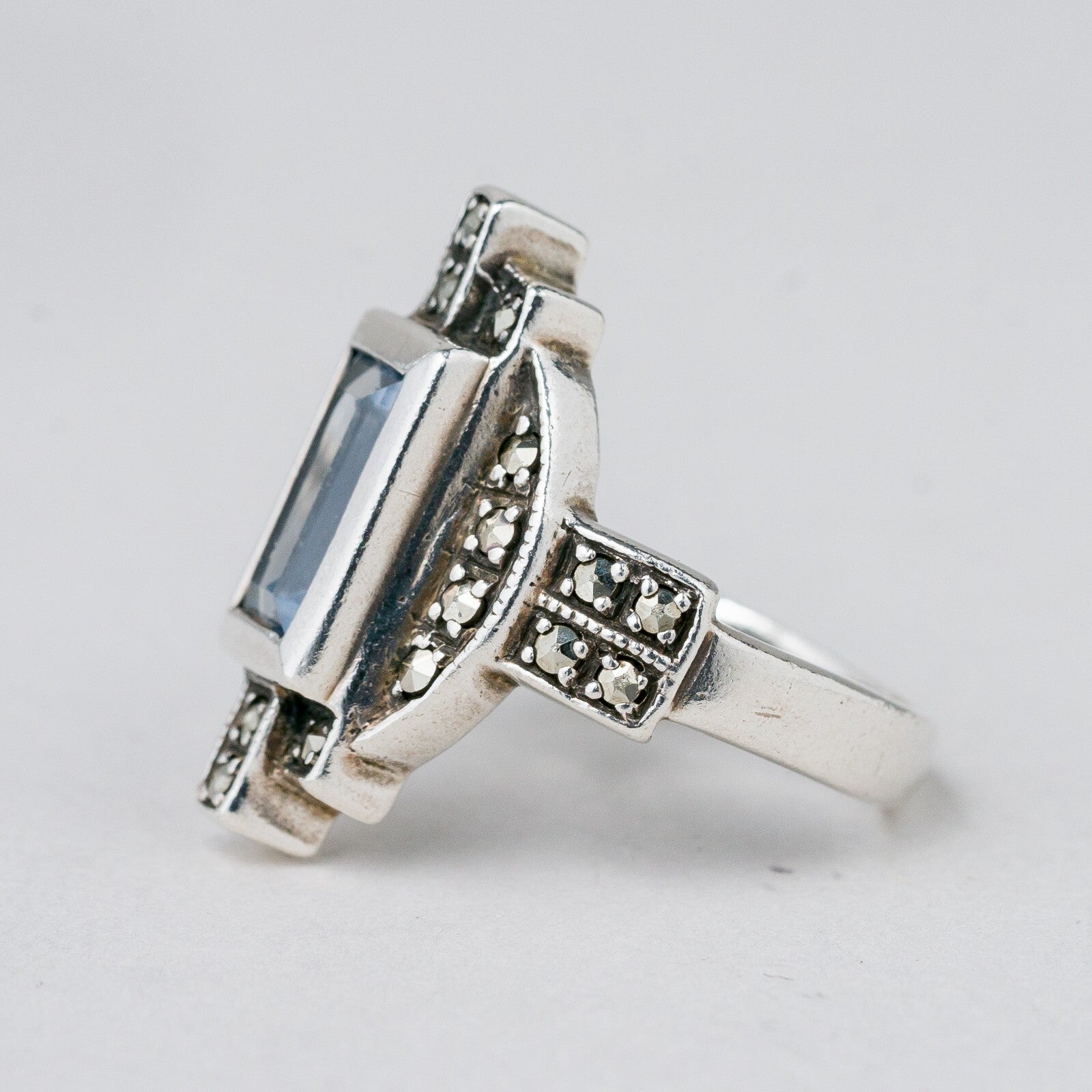 Silber Ring 925 Blauer Stein Größe 49 (15,6 mm Ø) 5,77 g5