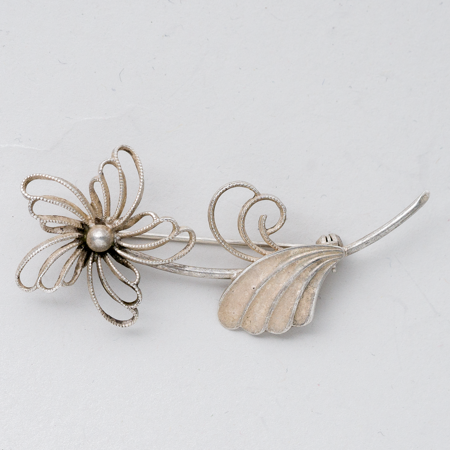 Brosche Blume 800er Silber 4,6 g 6 cm0