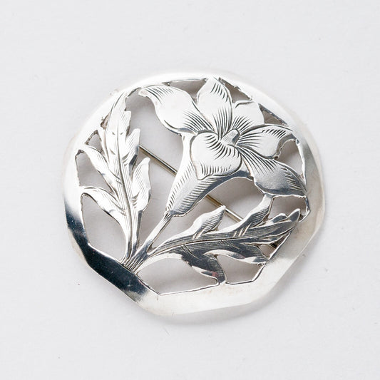 Silber Brosche 835 Floral 3,9 cm 5,86 g0