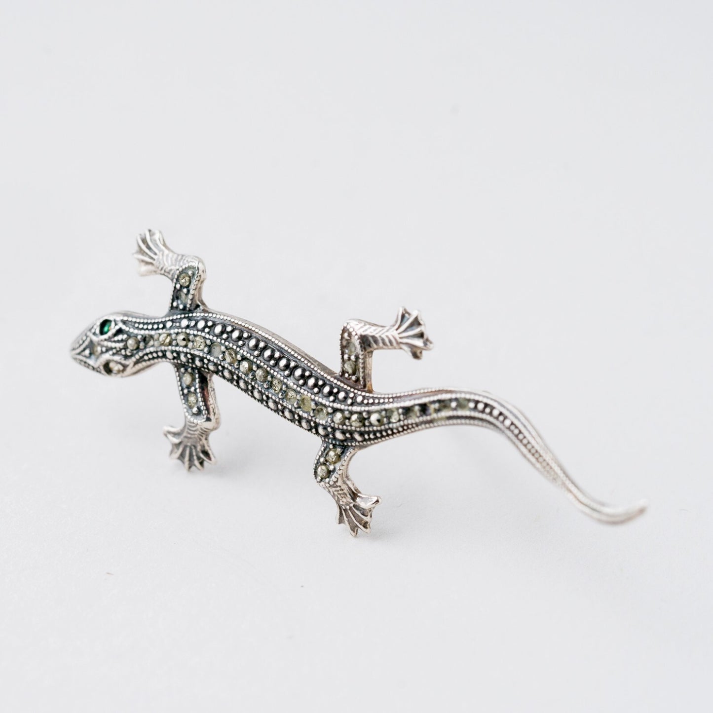 Brosche Reptil Steinbesatz Silber 5,8 cm 3,55 g5