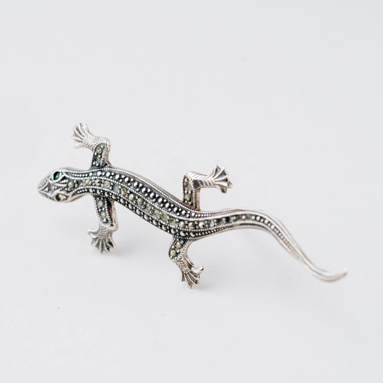 Brosche Reptil Steinbesatz Silber 5,8 cm 3,55 g5