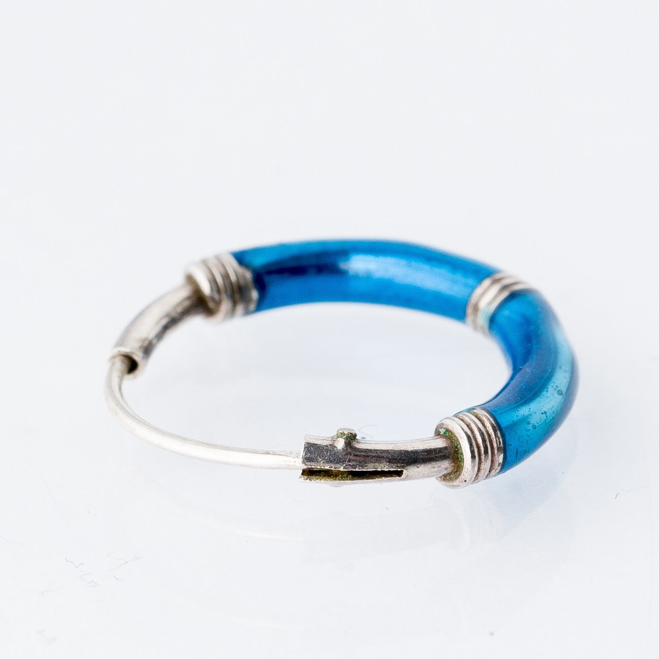 Einzelner Ohrring Creole Blau Silber 0,39 g3