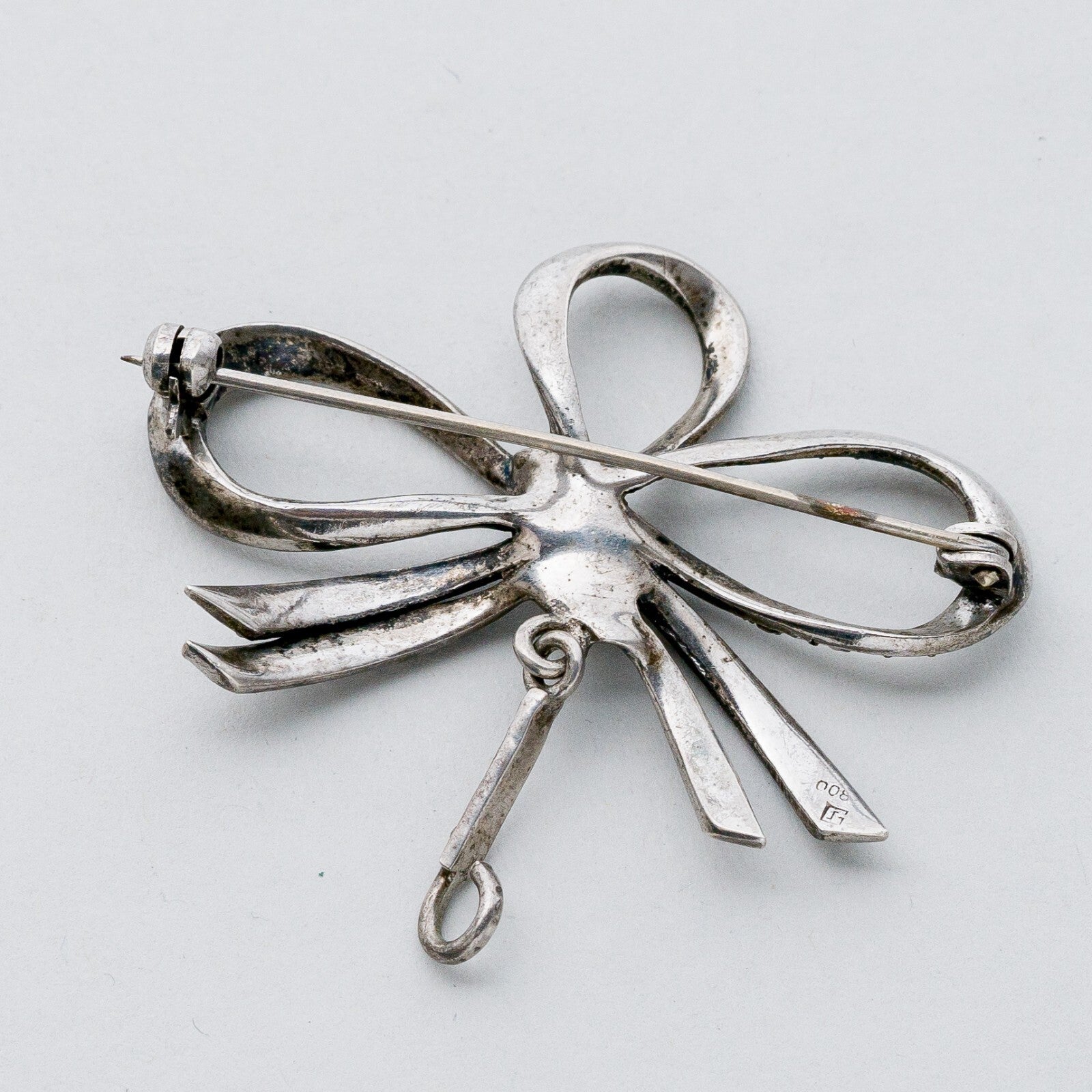 Silber Brosche Spange 800 Schleife Graue Steine 7,57 g1