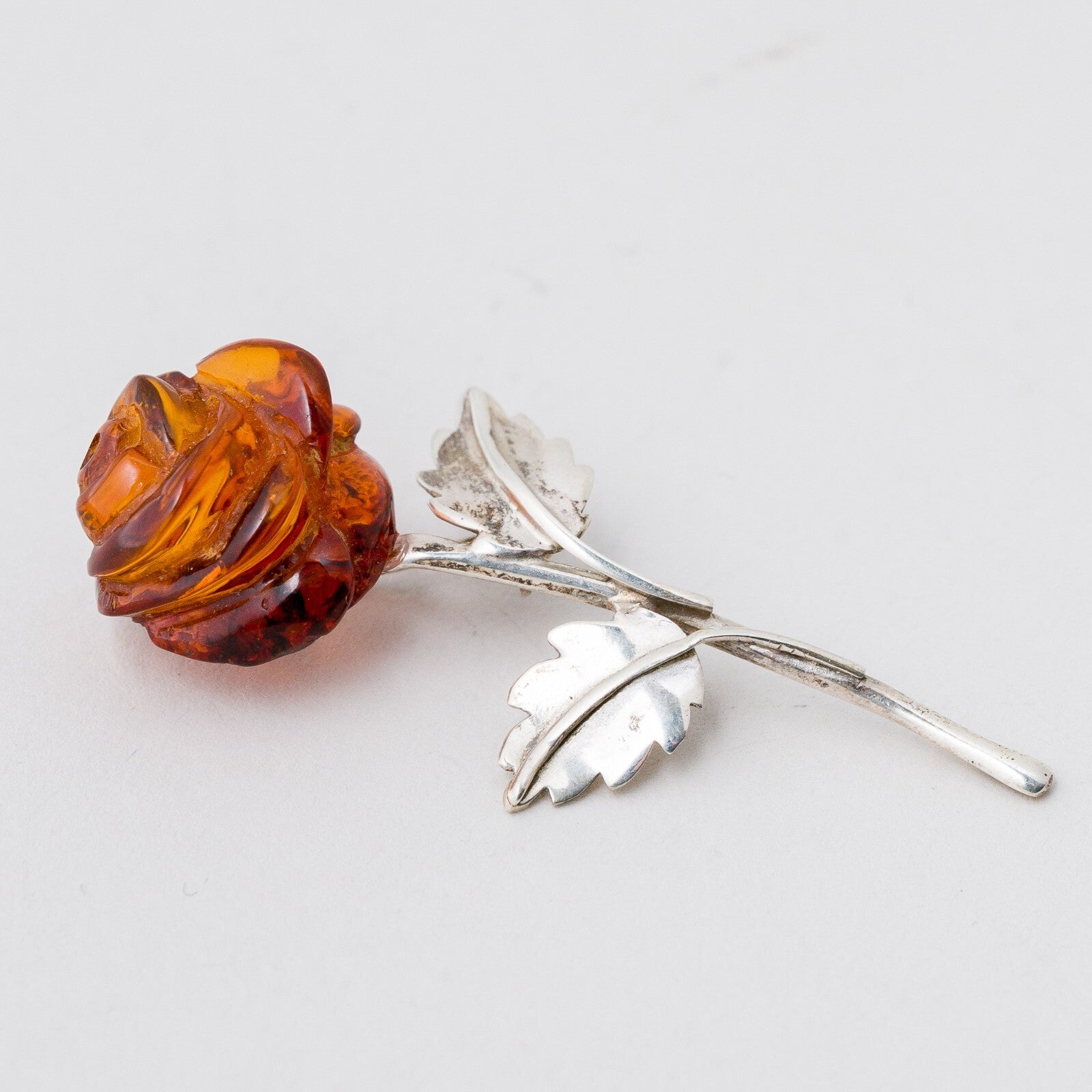 Silber Brosche Rose Blume Gelber Stein 3,08 g0