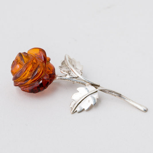 Silber Brosche Rose Blume Gelber Stein 3,08 g0