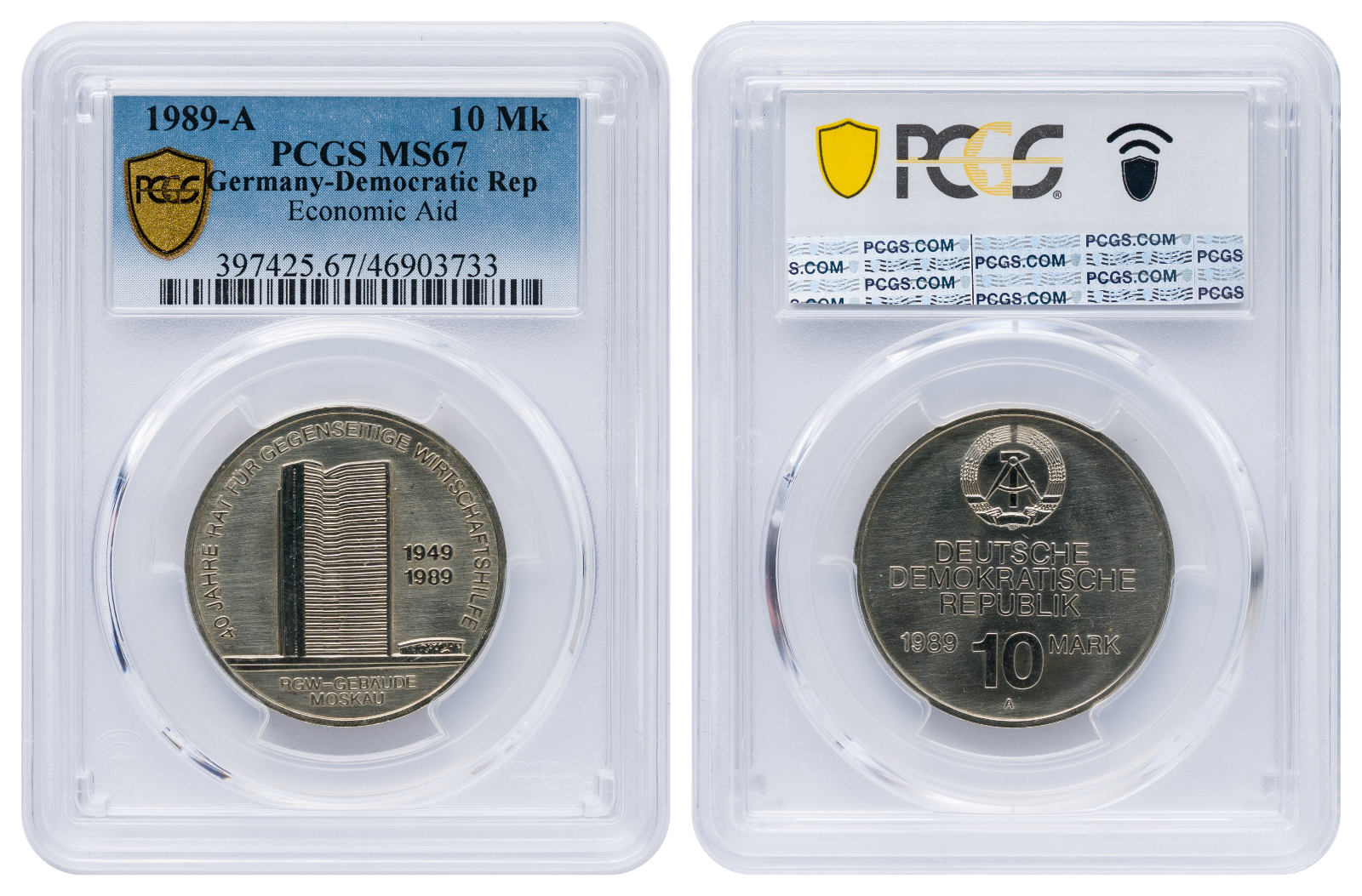 10 Mark DDR 1989 A Wirtschaftshilfe PCGS MS671