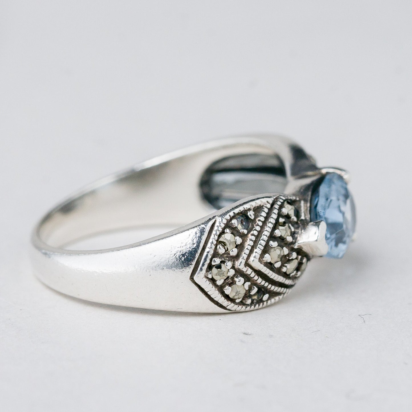Silber Ring 925 Blauer Stein Größe 59 (18,8 mm Ø) 4,93 g2