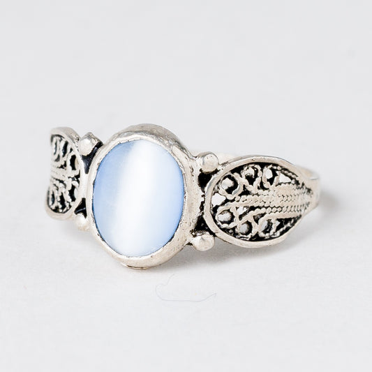 Silber Ring 925 Blauer Stein Größe 49 (15,6 mm Ø) 1,28 g0