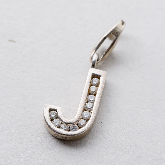 Anhänger 925 Silber "J" Weiße Steine 1,5 cm 1,41 g0