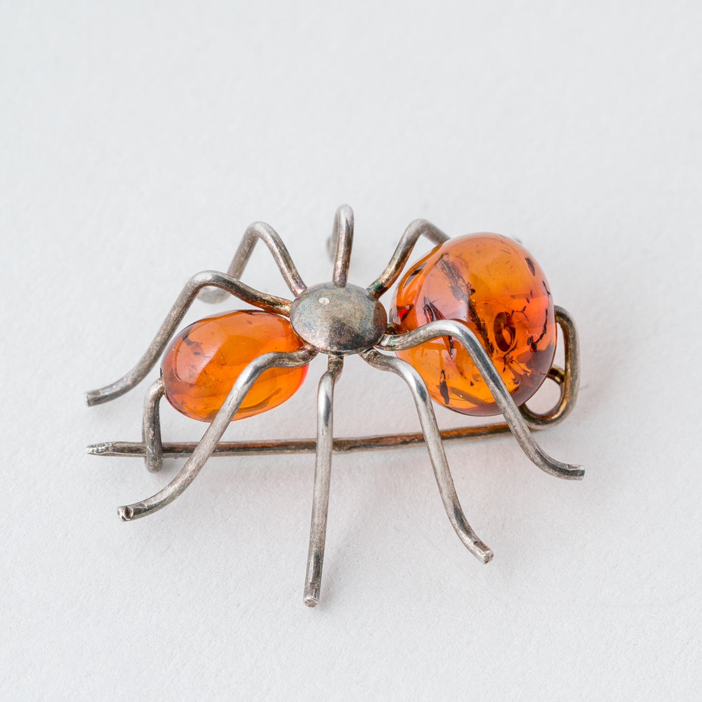 Brosche Silber 2,55 g Spinne Bernstein3