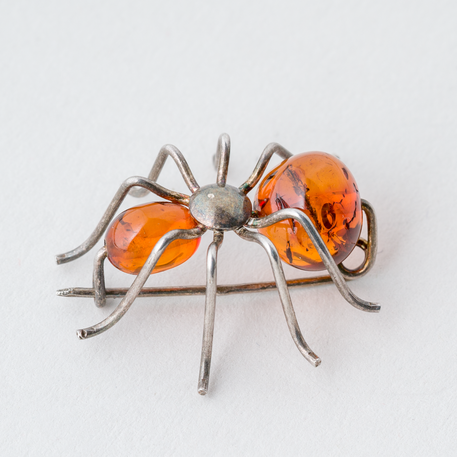 Brosche Silber 2,55 g Spinne Bernstein3