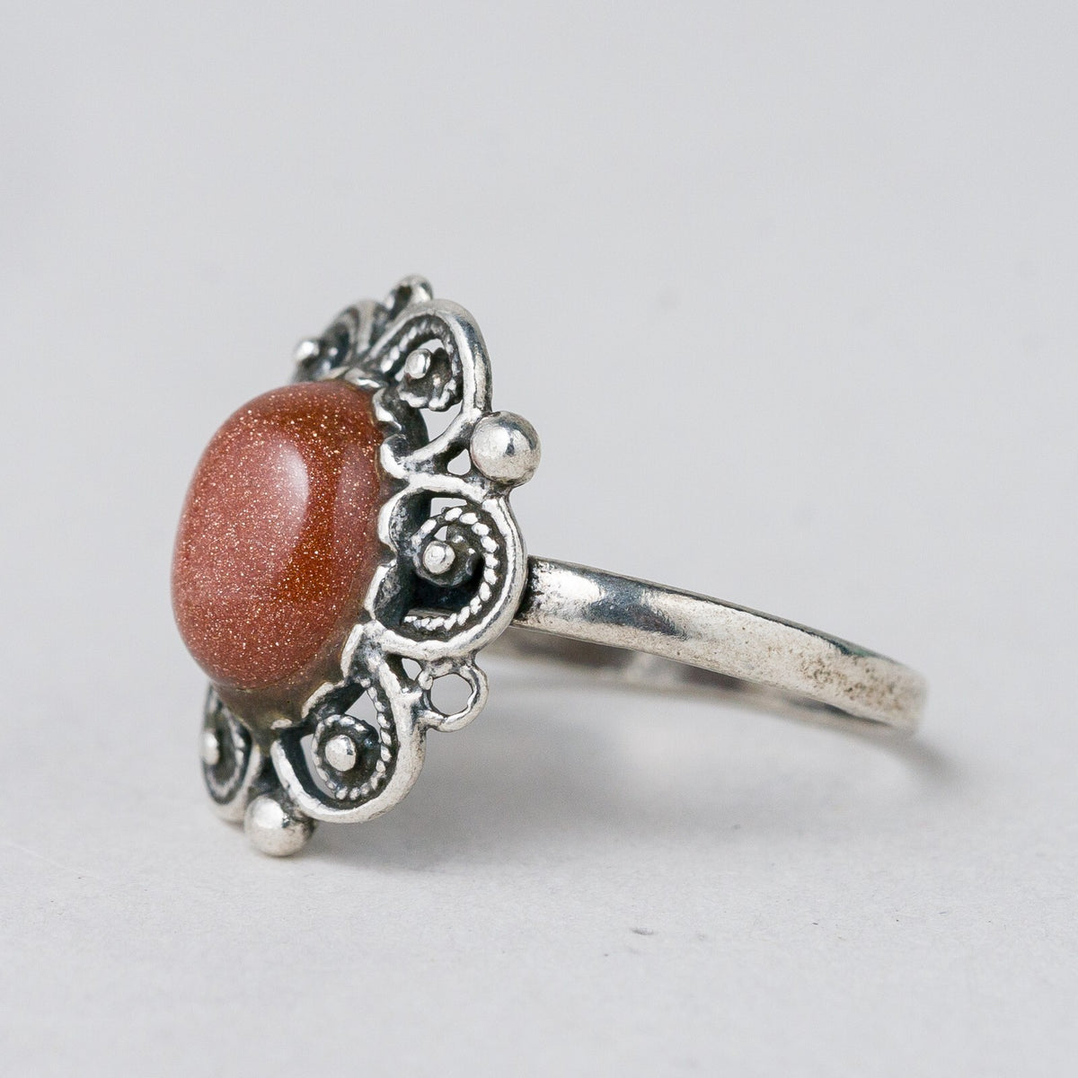Silber Ring 925 Brauner Stein Glitzer Größe 54 (17,2 mm Ø) 2,74 g6