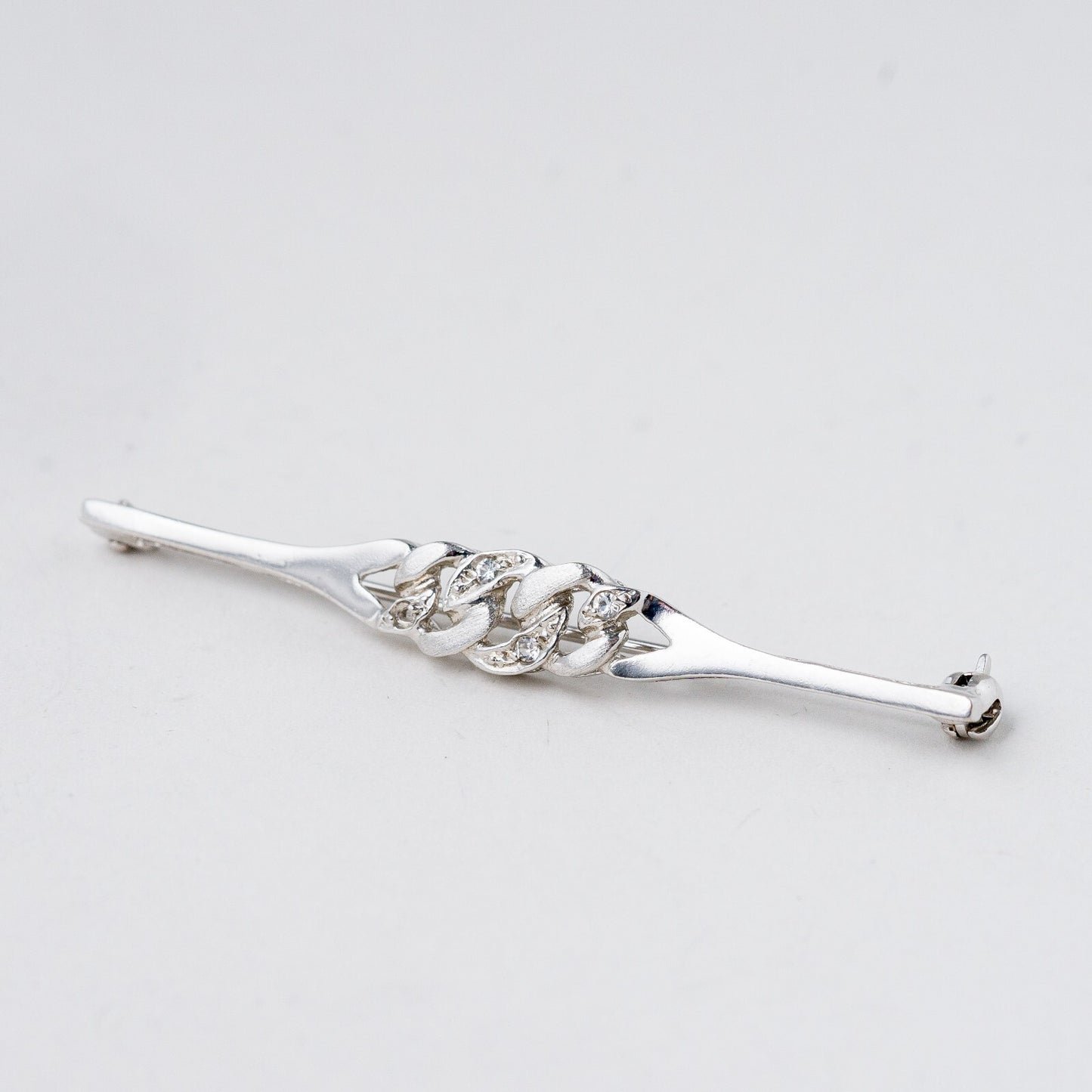 Brosche 835 Silber Weiße Steine 5,2 cm 2,56 g0