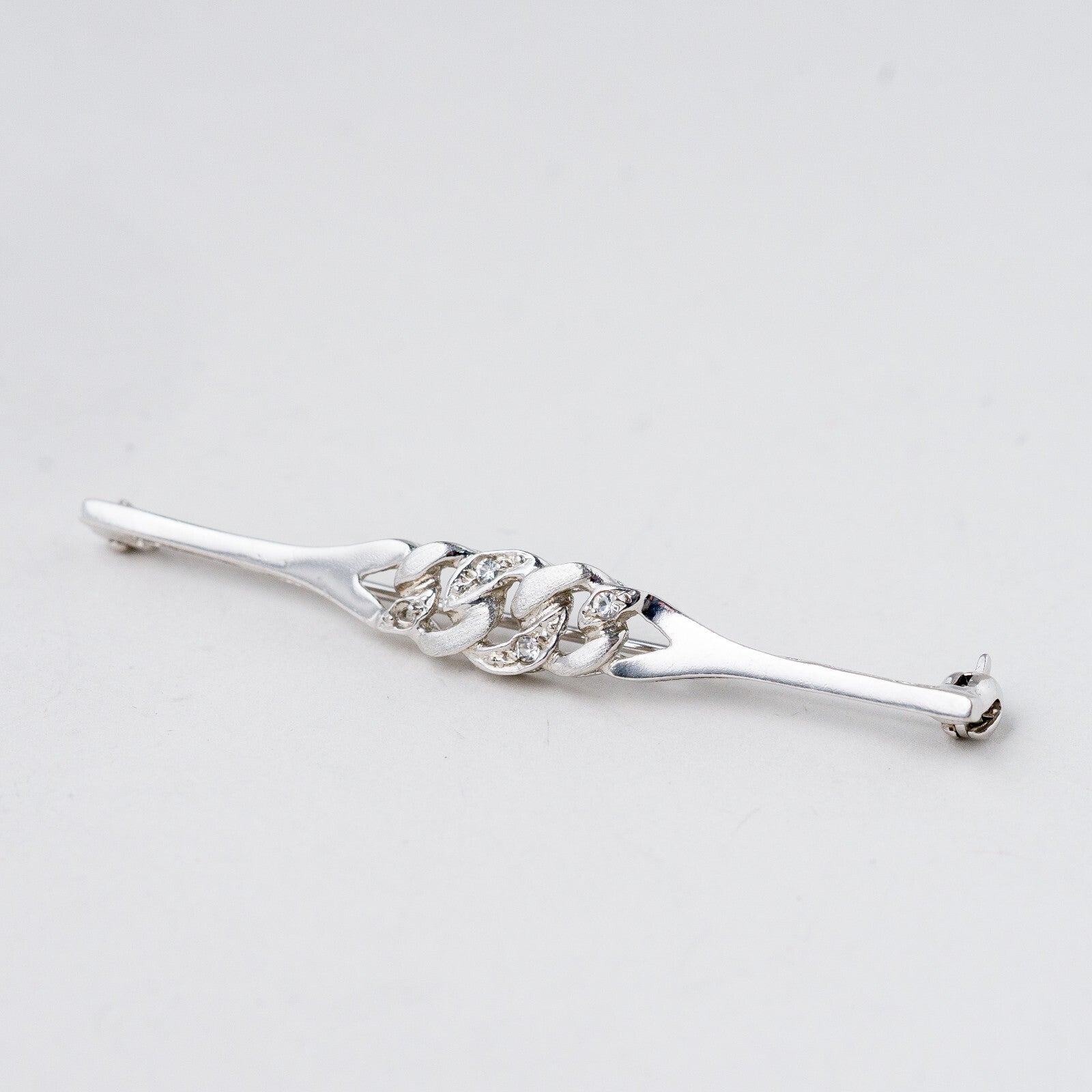 Brosche 835 Silber Weiße Steine 5,2 cm 2,56 g0