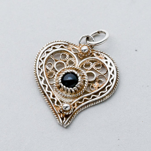 Silber Anhänger Kettenanhänger Herz Filigran Schwarzer Stein 1,39 g0