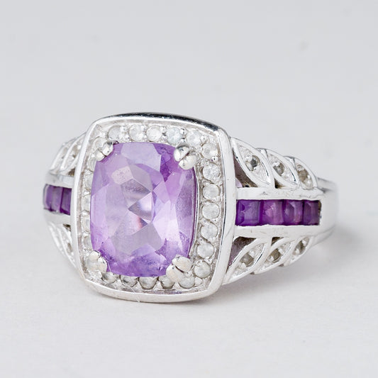 Ring Lila Steine 6,57 g 925er Silber Größe 57 (18,1 mm Ø)0
