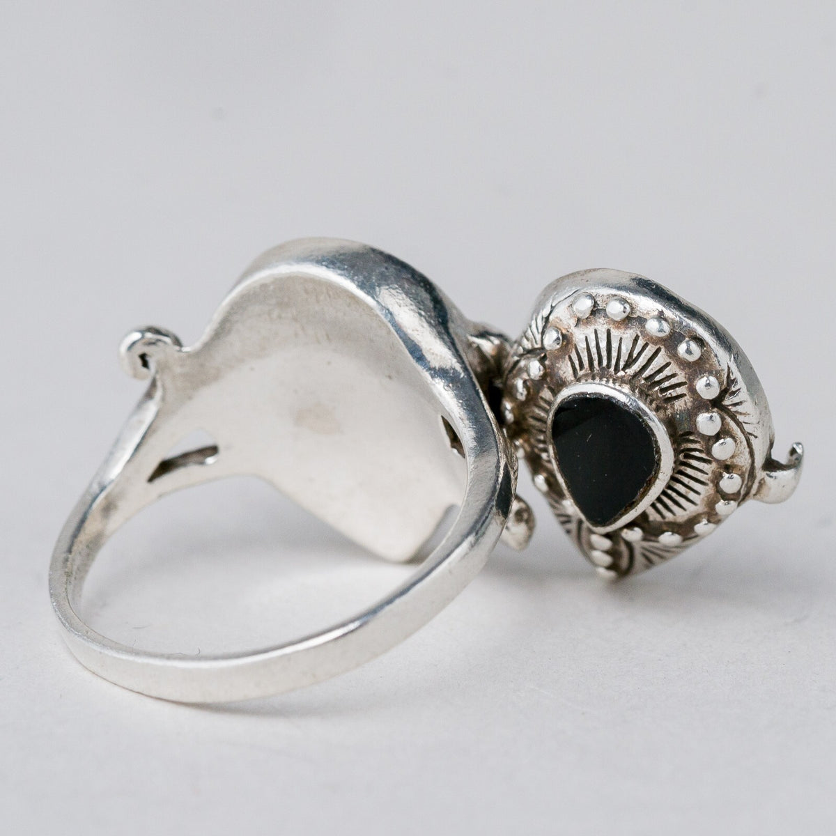 Silber Ring 925 Medaillon Schwarzer Stein Größe 53 (16,8 mm Ø) 4,79 g2