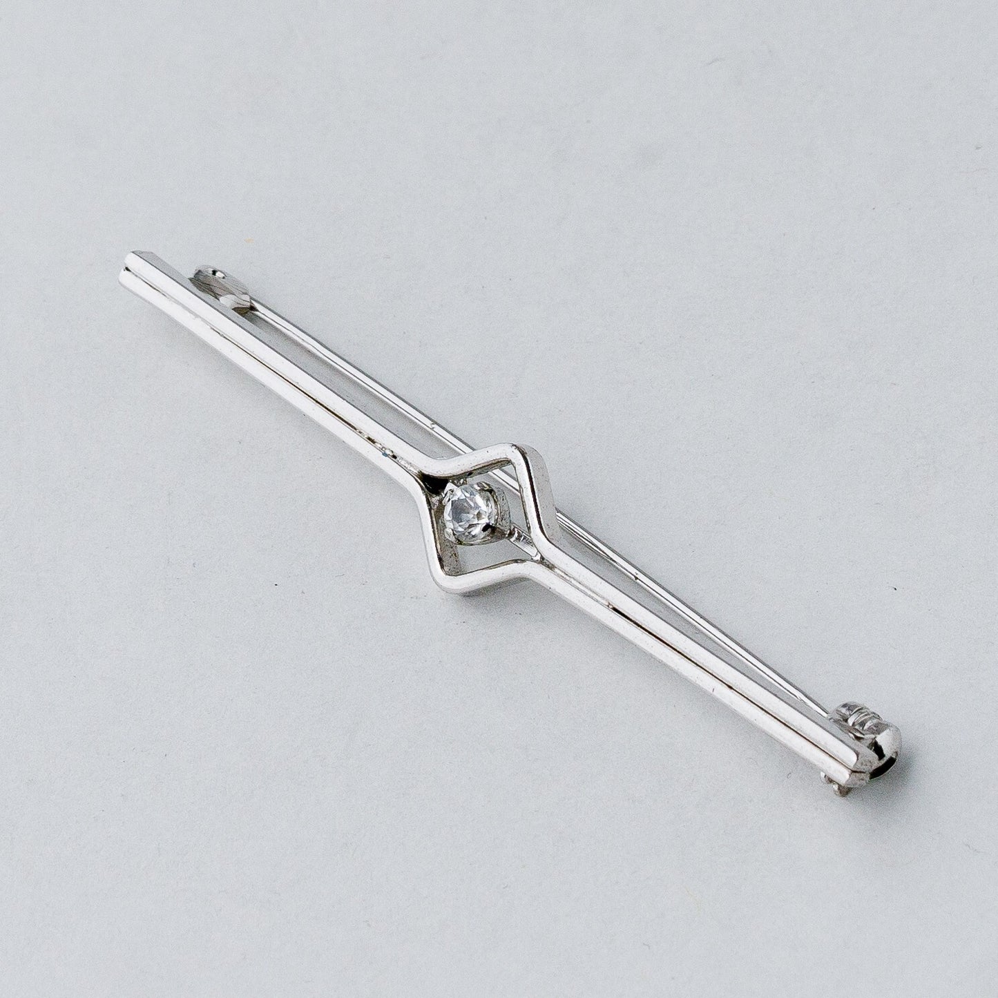 Silber Brosche Spange 835 Weißer Stein 5,21 g0