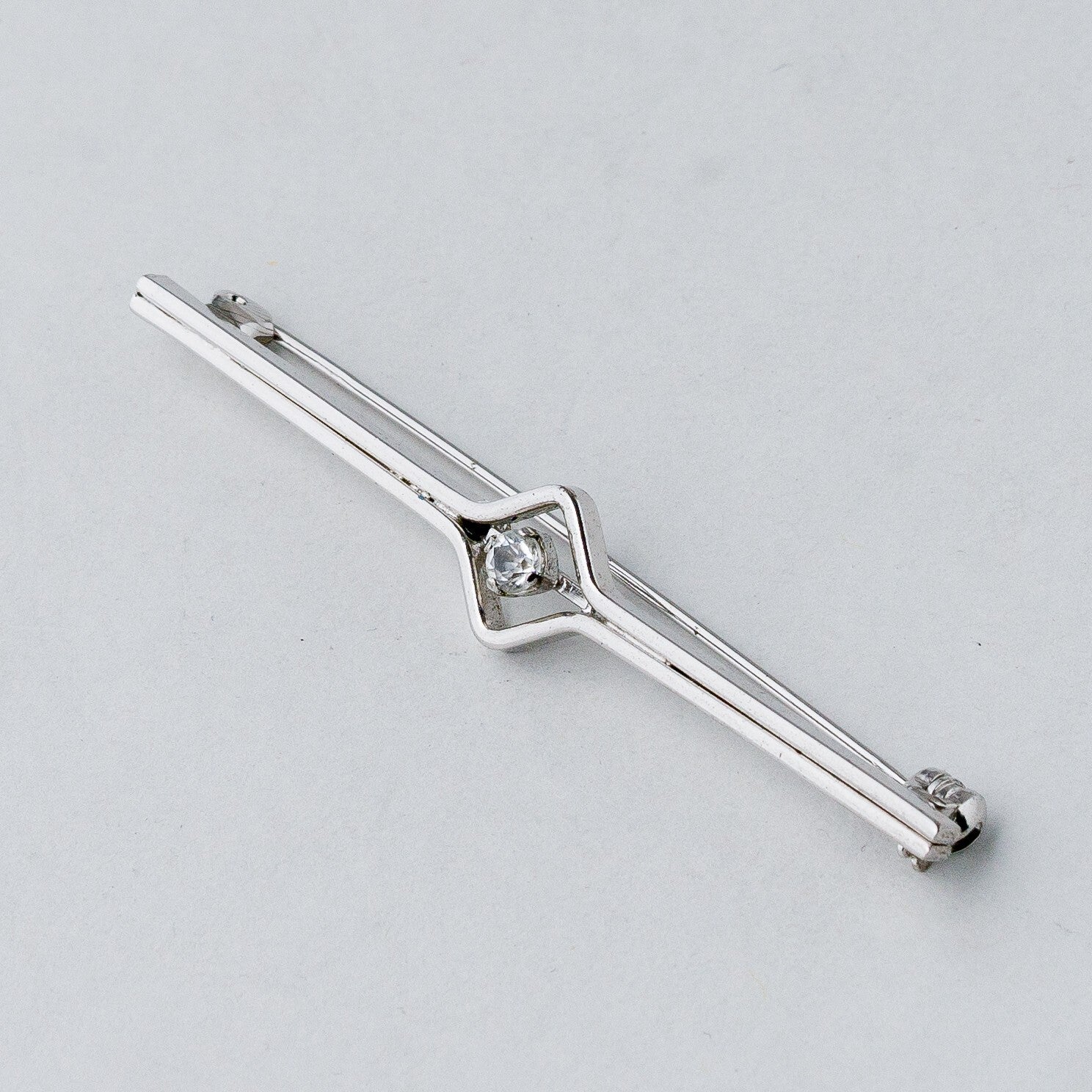 Silber Brosche Spange 835 Weißer Stein 5,21 g0