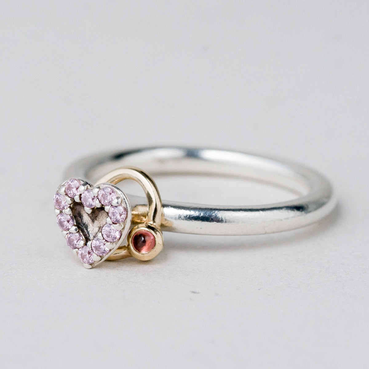 Silber Ring 925 Rosa Steine Herz und Ring Größe 56 (17,8 mm Ø) 4,12 g0