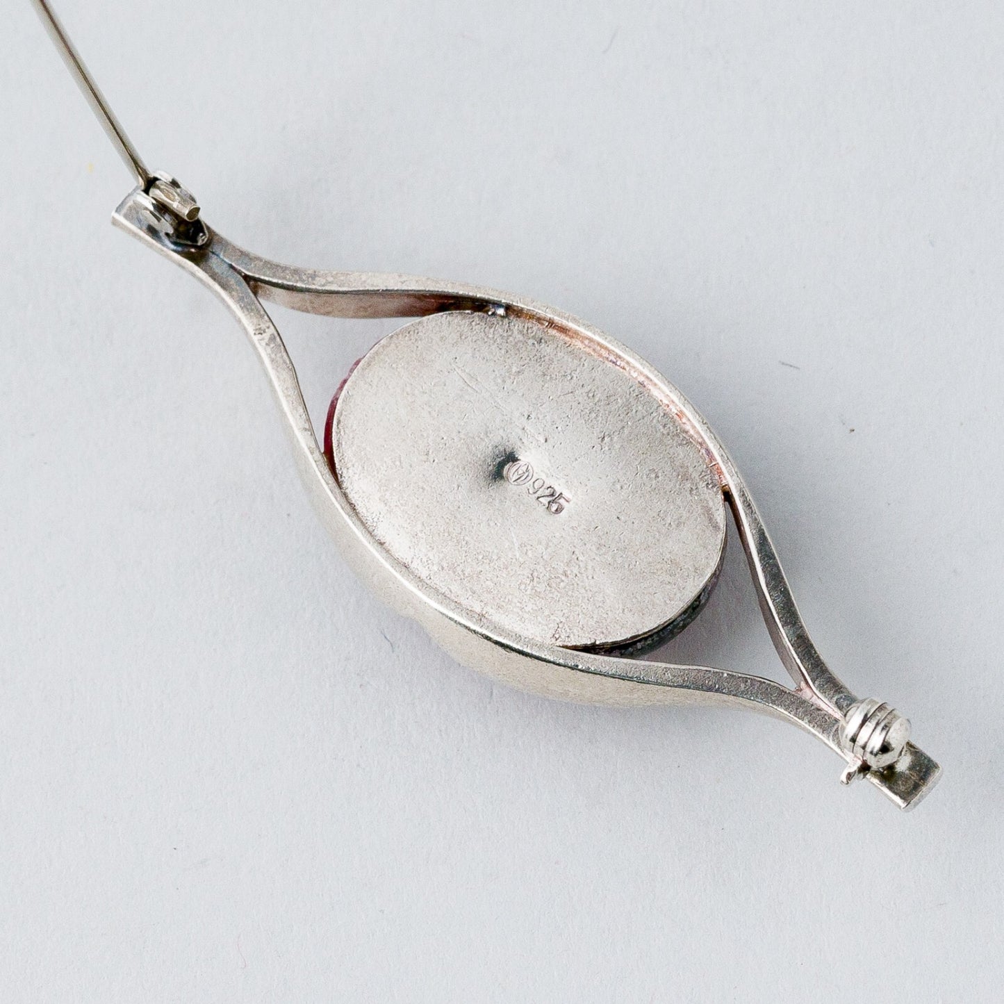 Silber Brosche Spange 925 Roter Stein 13,31 g6