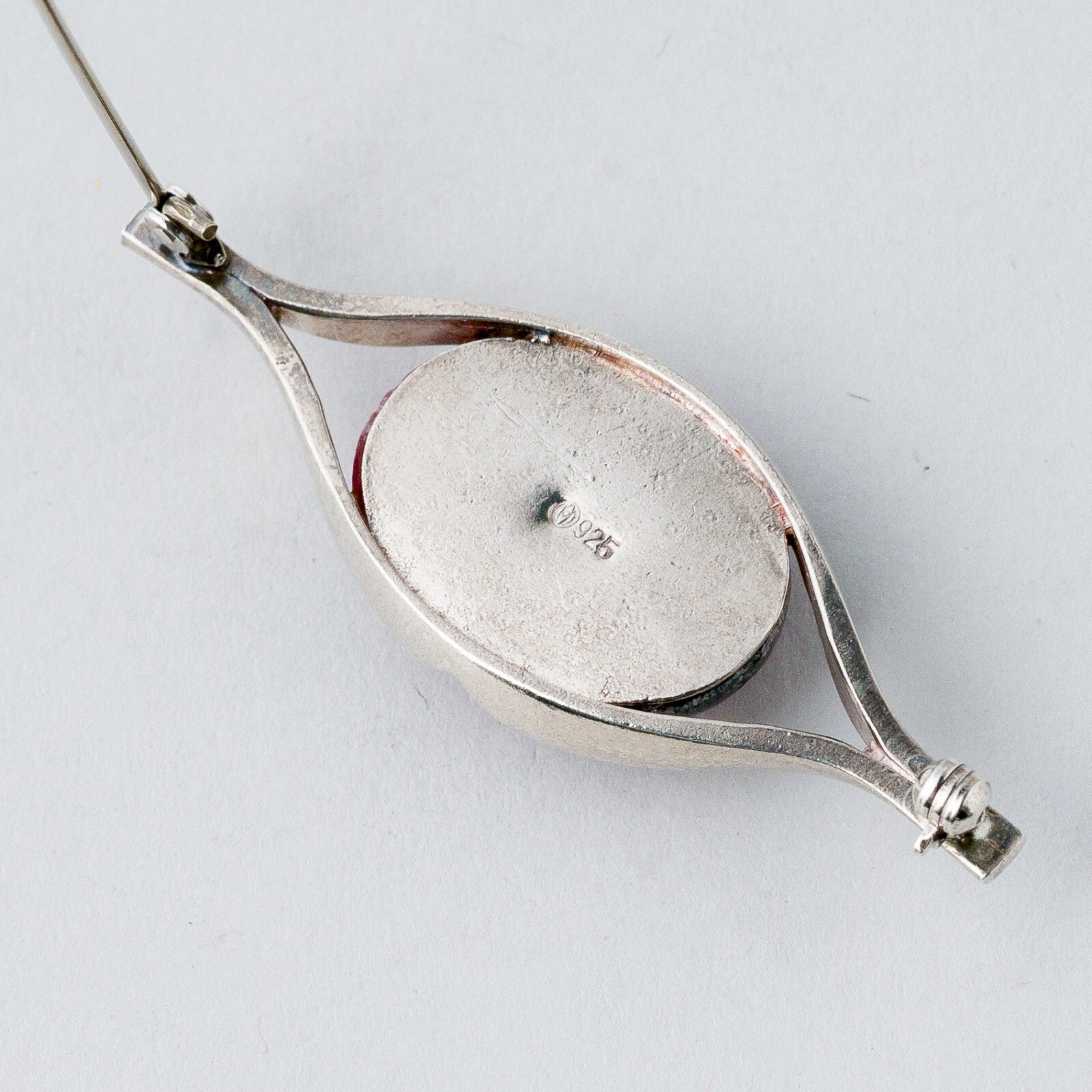 Silber Brosche Spange 925 Roter Stein 13,31 g6