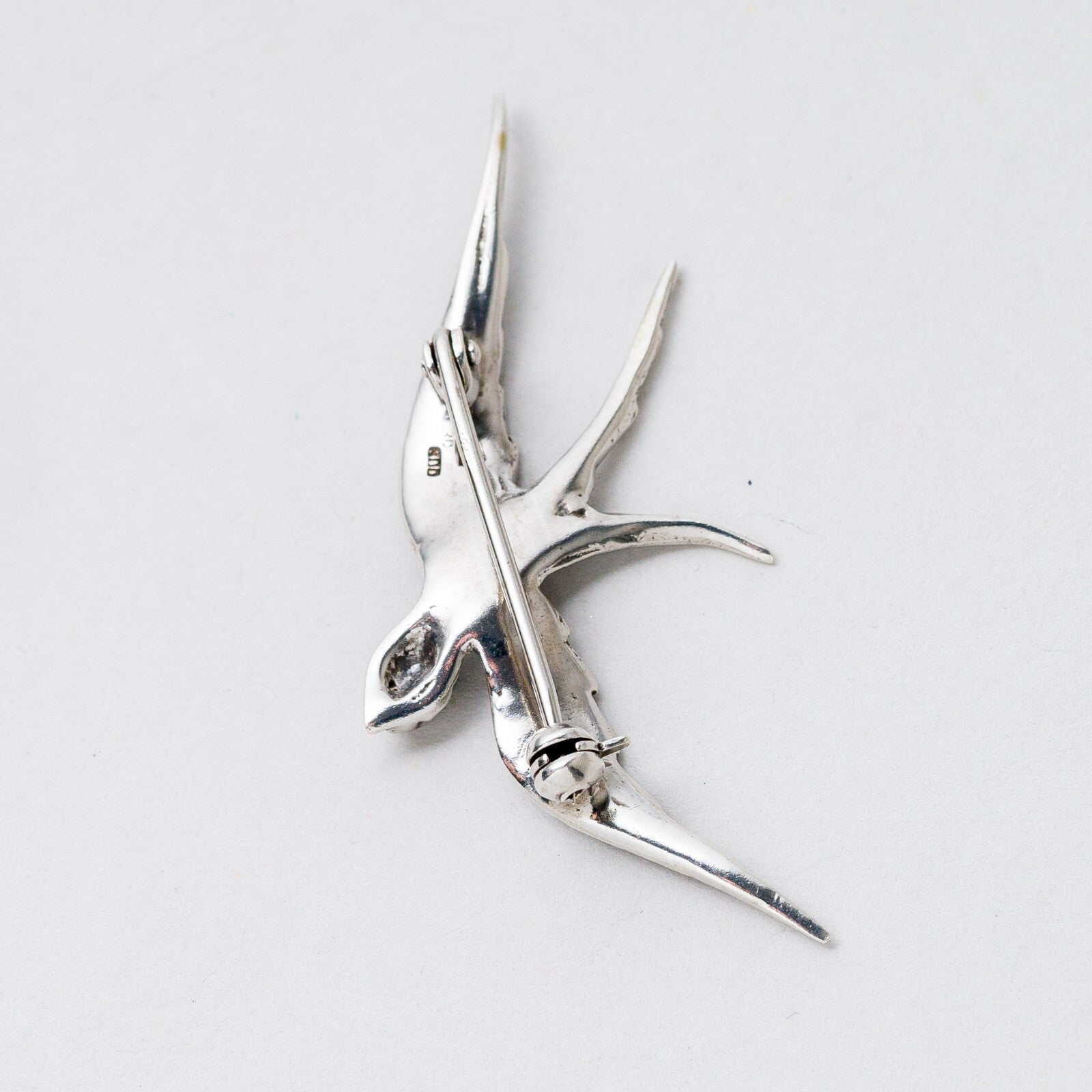 Brosche 800 Silber Vogel Steinbesatz 4,6 cm 3,53 g6