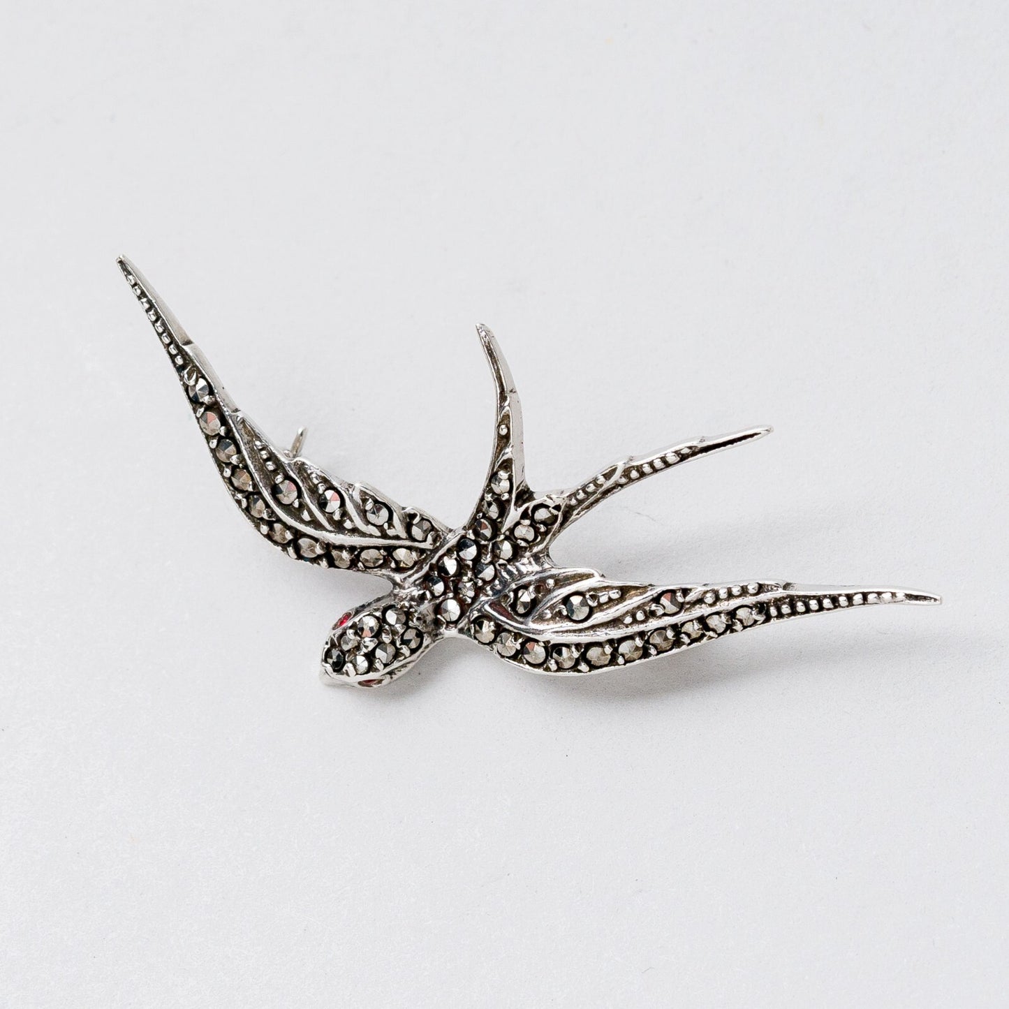 Brosche 800 Silber Vogel Steinbesatz 4,6 cm 3,53 g0