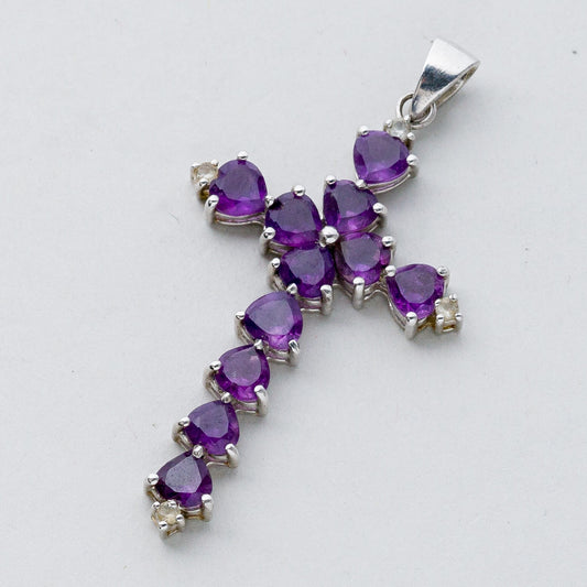 Silber Anhänger Kettenanhänger 925 Kreuz Lila Steine 4,53 g0