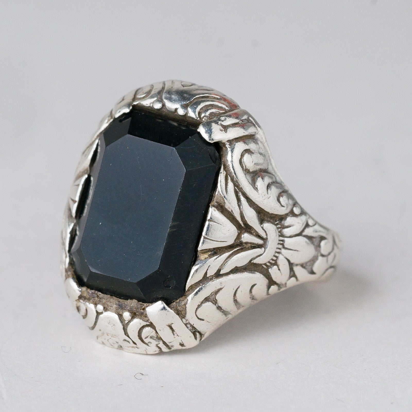 Silber Ring Schwarzer Stein Größe 63 (20,0 mm Ø) 7,2 g0