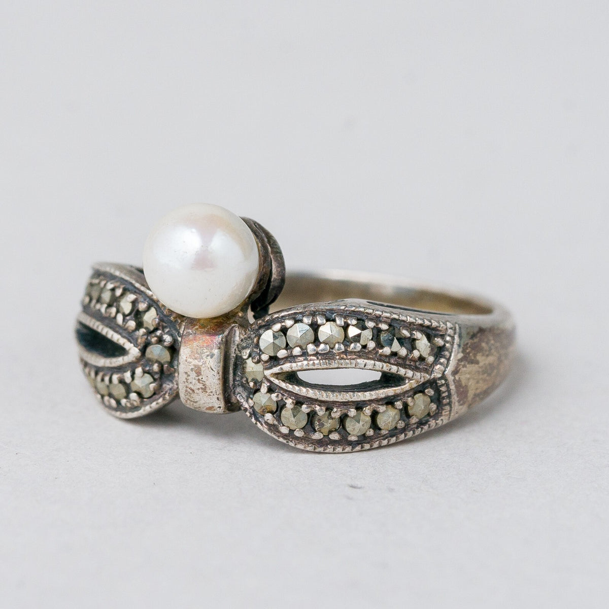Silber Ring 925 Perle Graue Steine Größe 54 (17,2 mm Ø) 4,54 g0