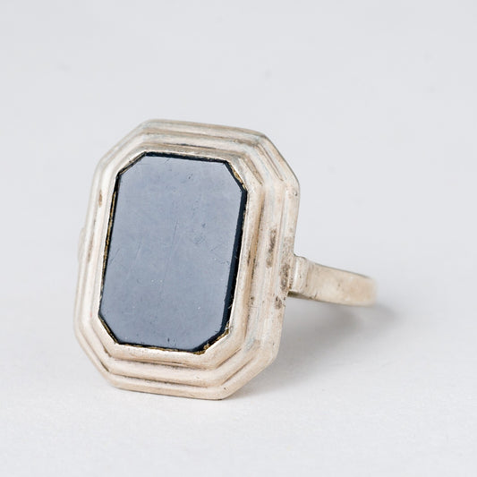 Silber Ring 835 Schwarzer Stein Größe 52 (16,5 mm Ø) 4,92 g0